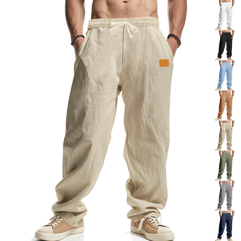 Men's casual linen trousers with elastic waistband and generous side pockets Ivyshape