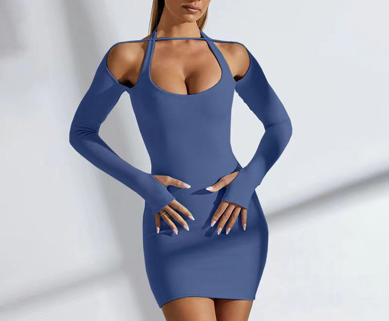 Women One-Sided Open Mini Dress with Long Sleeve Ivyshape
