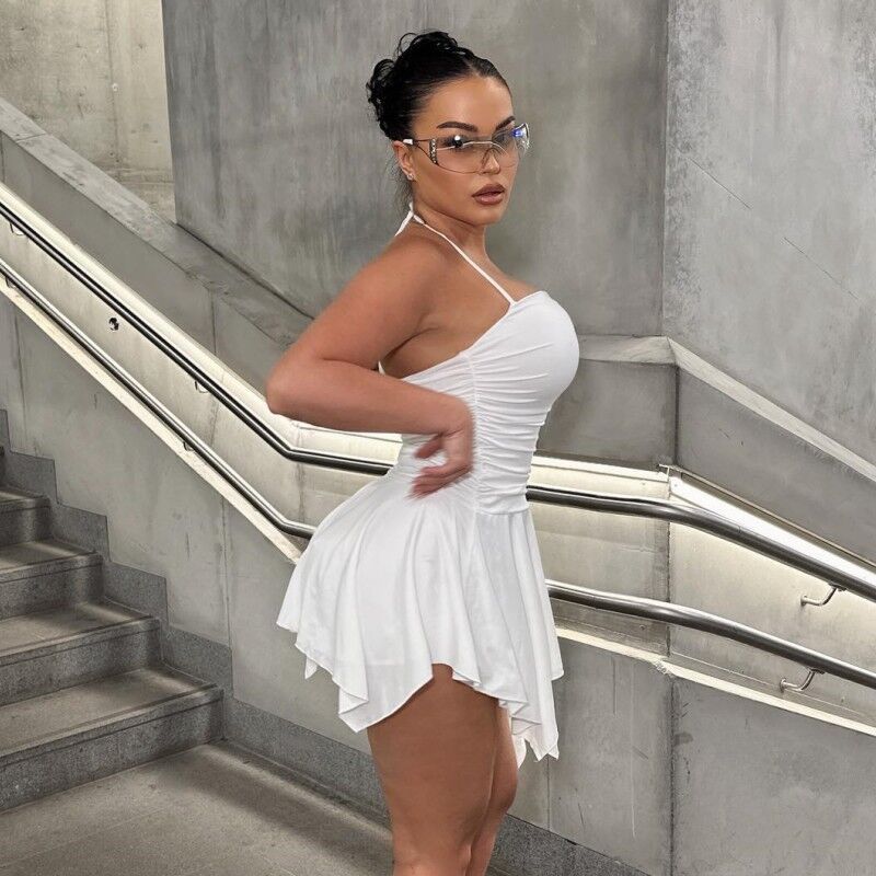 Women elegant wrap dress with asymmetrical hem and strapless design Ivyshape