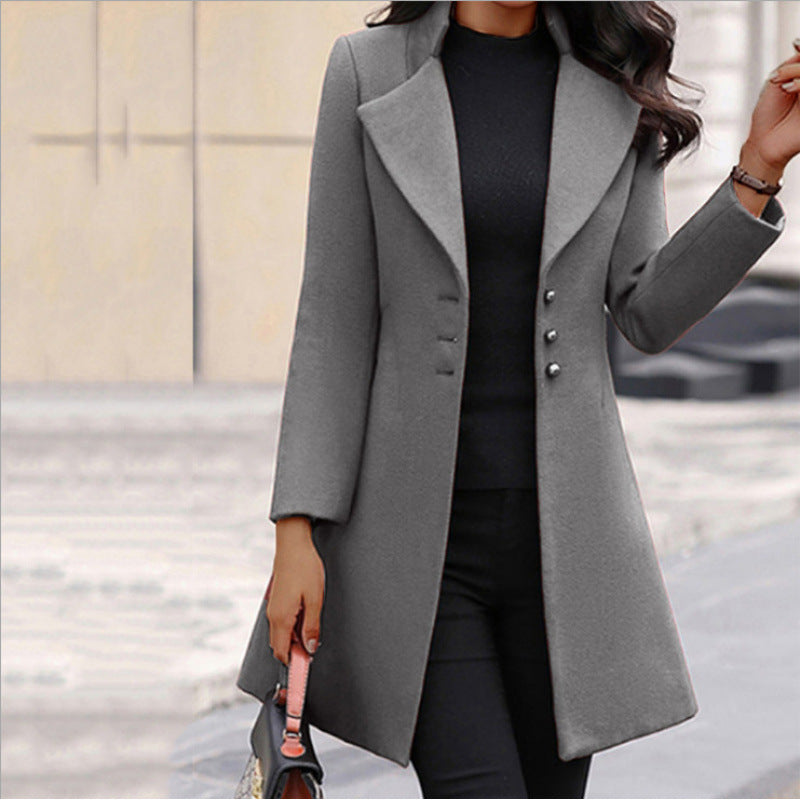 Women Elegant Wool Coat with Double Button Placket and Minimalist Design Ivyshape