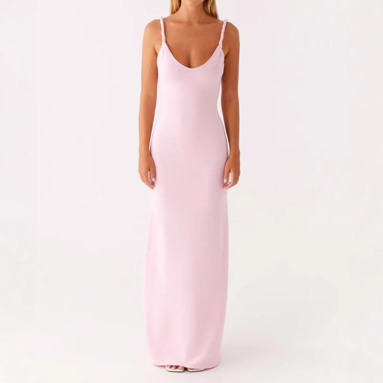 Women Elegant Sleeveless Maxi Dress with Deep V-Neck and Flattering Silhouette Ivyshape