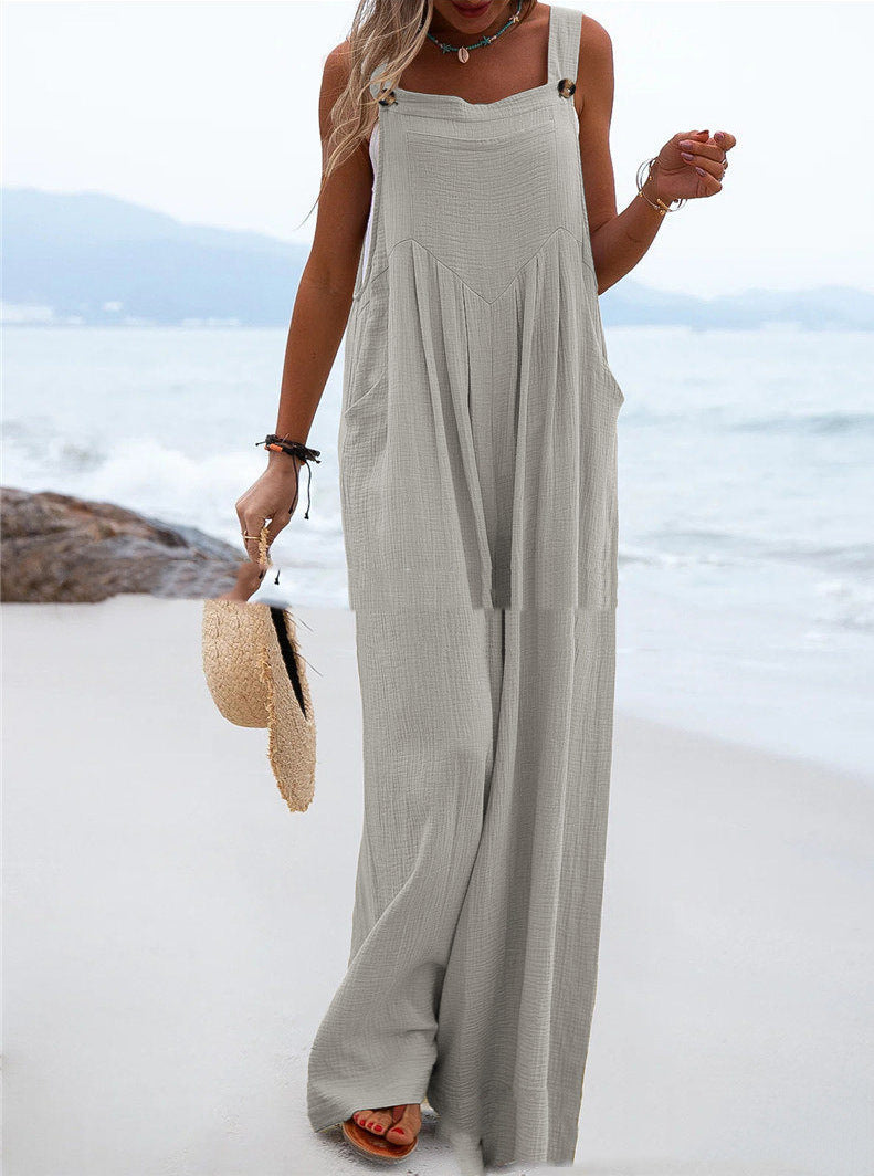 Women's airy jumpsuit with practical pockets and adjustable straps Ivyshape