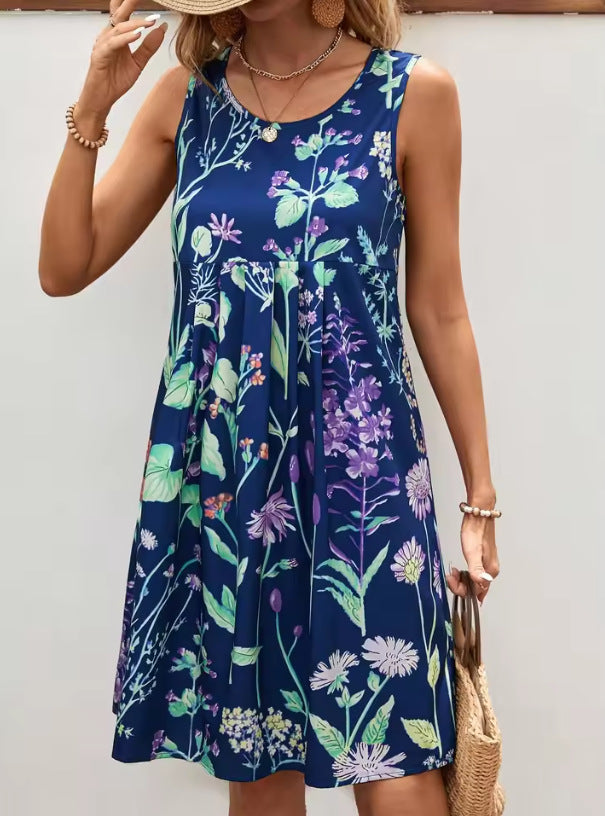 Women Sleeveless Boho Print Shift Dress Ivyshape
