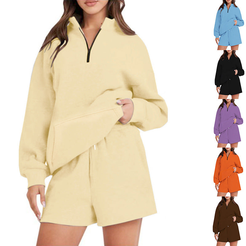 Women's Leisure Loungewear Set with Half Zip and Practical Pockets Ivyshape