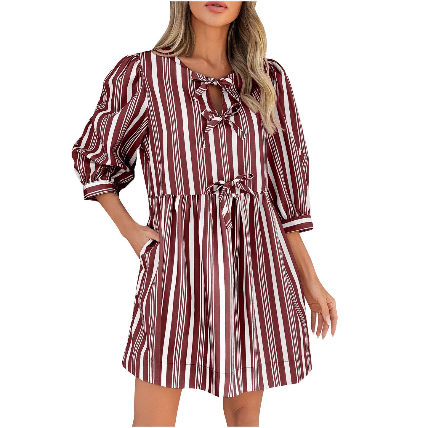 Women's casual striped summer dress with fitted silhouette Ivyshape