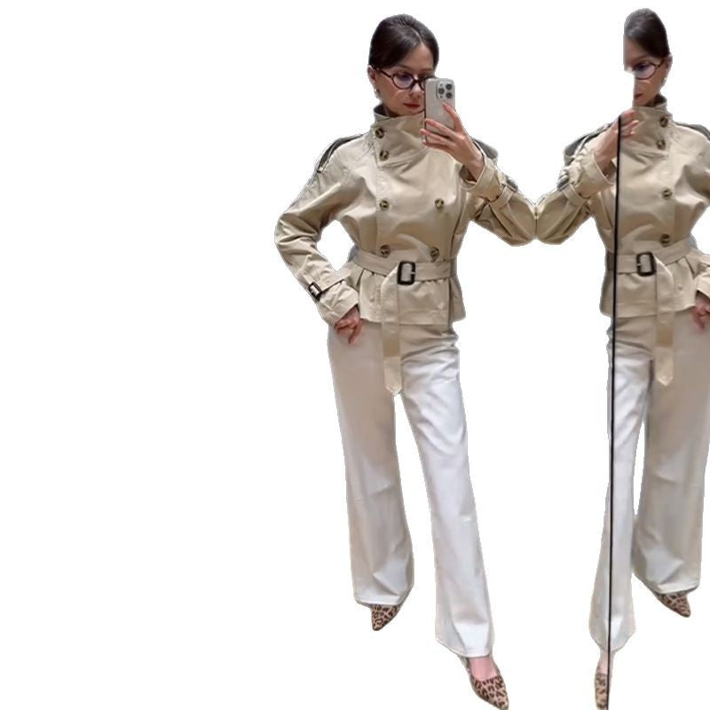 Ladies fashionable trench coat with belt and double button opening Ivyshape