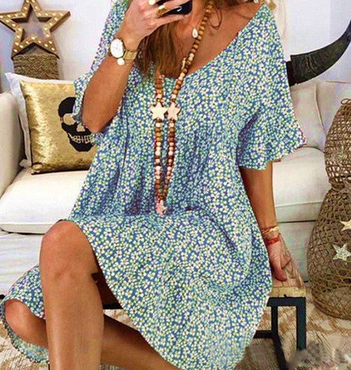 Women's airy casual dress with floral details and charming ruffled hems Ivyshape