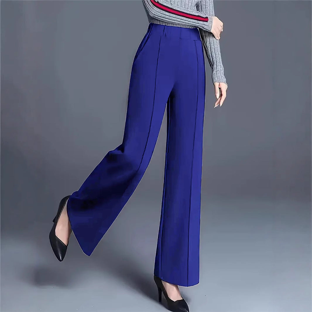 Ladies high-waisted palazzo trousers with side pleats Ivyshape