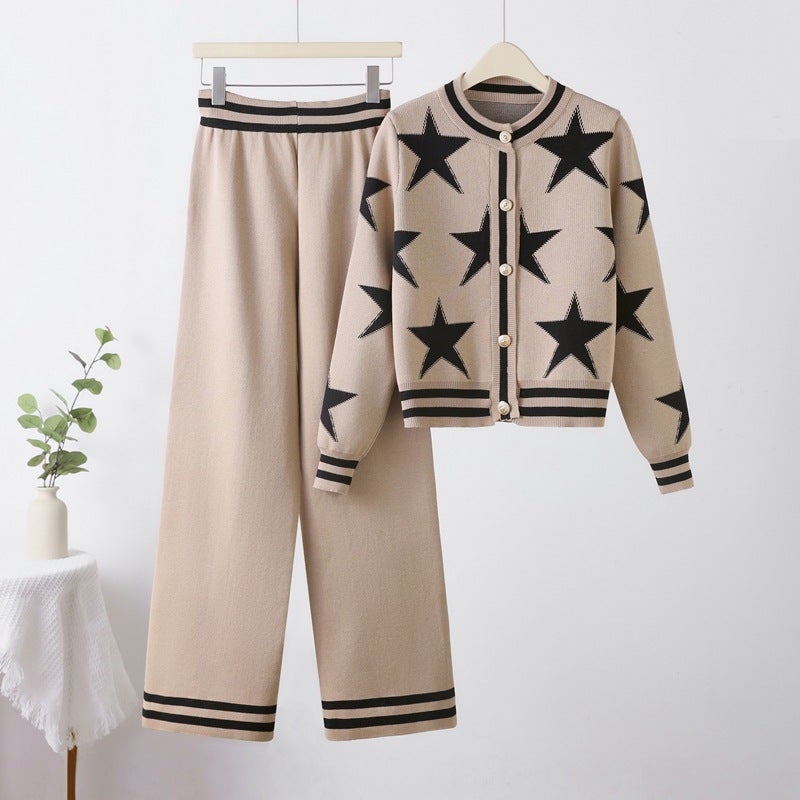 IvyShape | Outerwear and wide-cut pants knit set