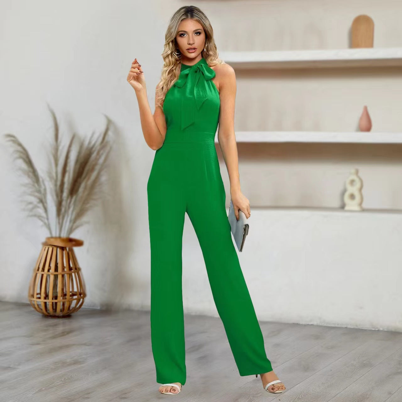 Ladies Elegant Jumpsuit with Bow Detail Ivyshape