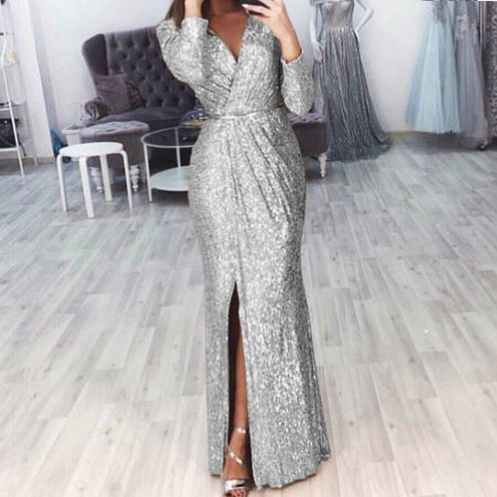 Women Elegant Wrap Dress with Sparkling Detail and Side Slit Ivyshape