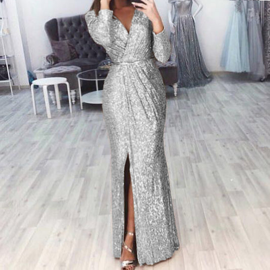 Women Elegant Wrap Dress with Sparkling Detail and Side Slit Ivyshape