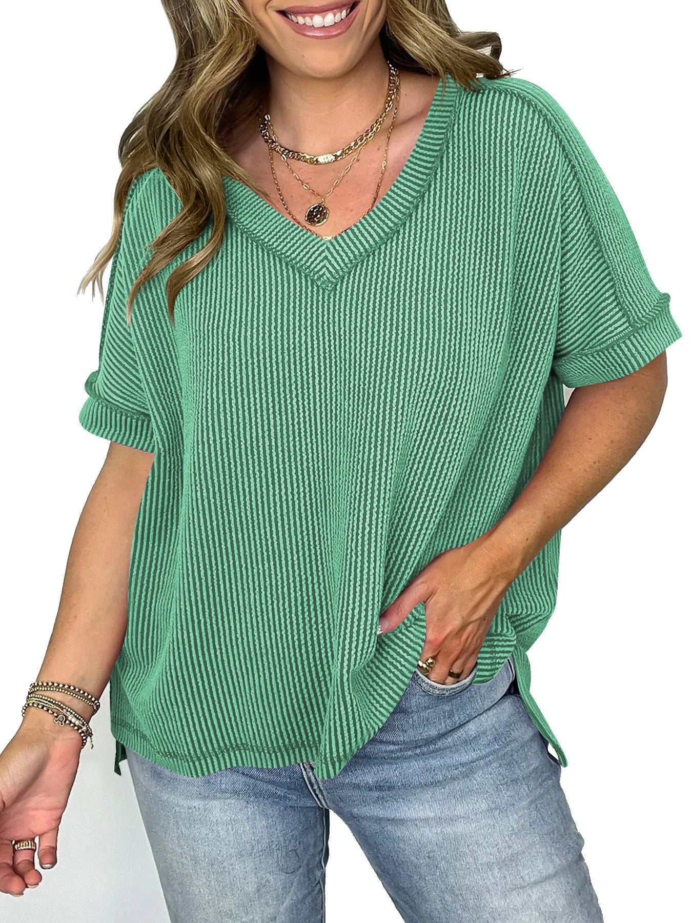 IvyShape | Short Sleeve V-Neck Top