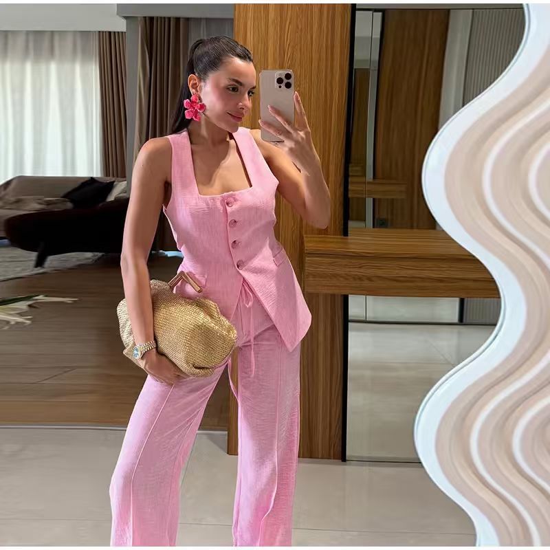 Women's Elegant Wedding Suit Set with Fitted Top and Wide Pant Style Ivyshape