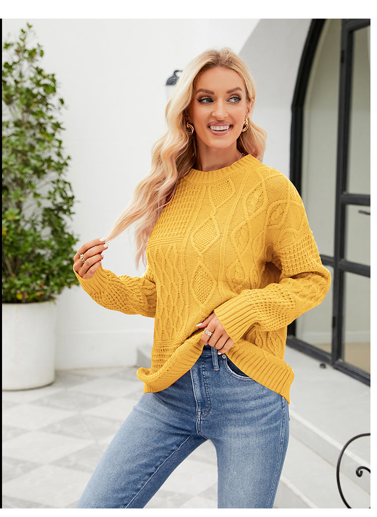 IvyShape | Solid color twisted knit sweater