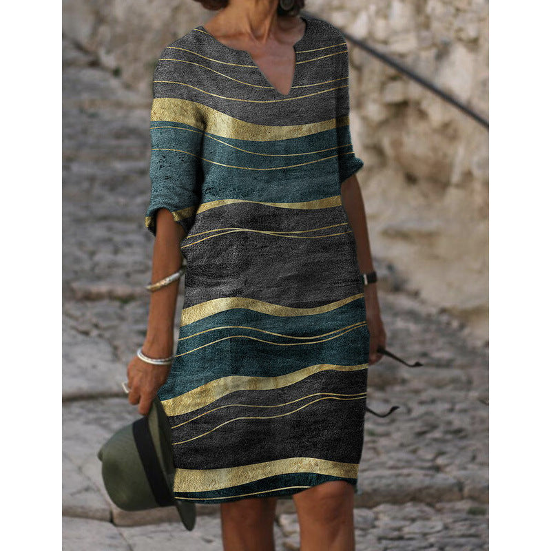 Women's Summer Linen Dress with Modern Pattern Ivyshape