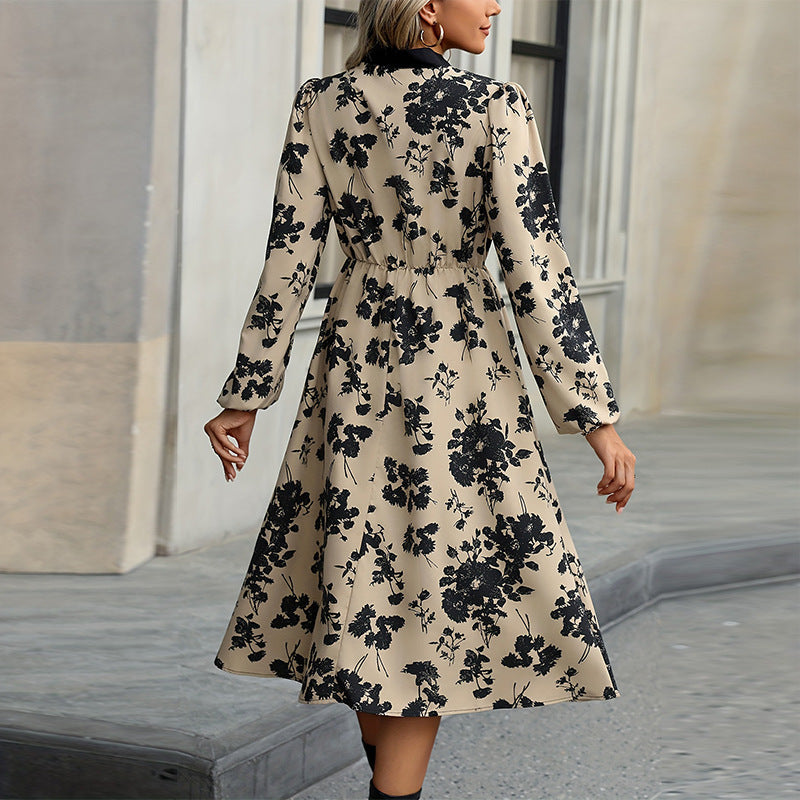 IvyShape | Neck Tie Long Sleeve A-Line Midi Dress