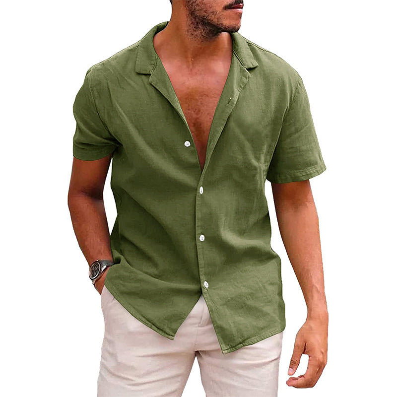 Men's short-sleeve shirt with soft linen blend and modern Henley neckline Ivyshape
