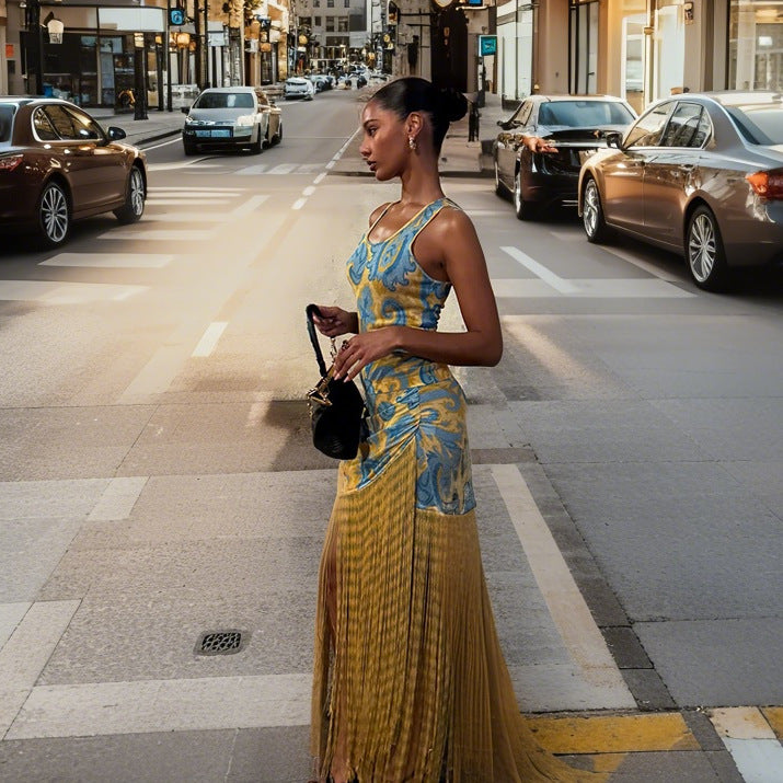 Women's maxi dress with elegant fringe design Ivyshape