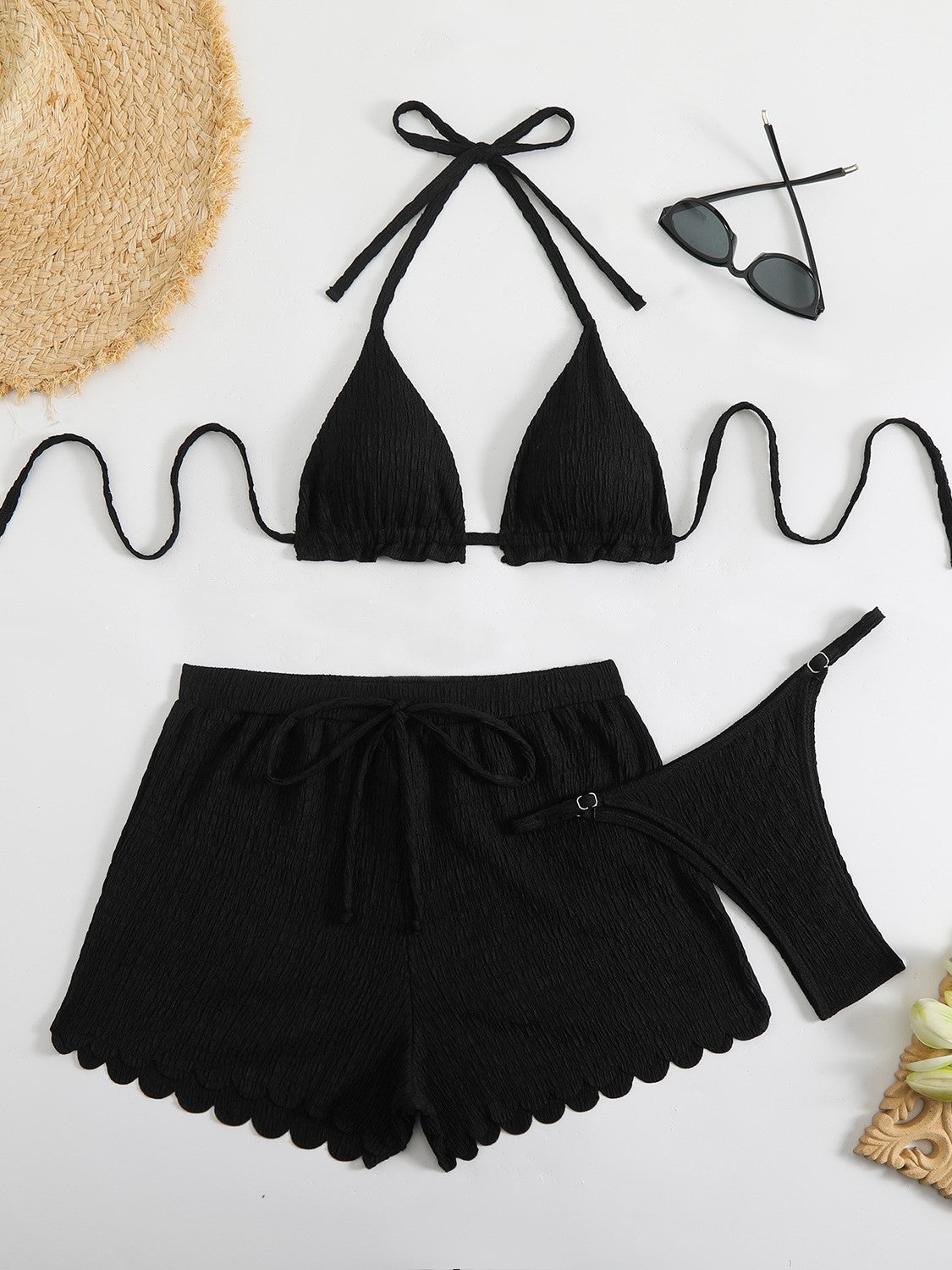 Women's bikini set with playful shorts and sophisticated ribbed texture Ivyshape