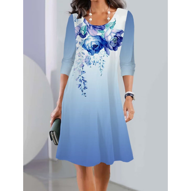Women's Flowing Floral Dress with Elegant Gradient Design Ivyshape