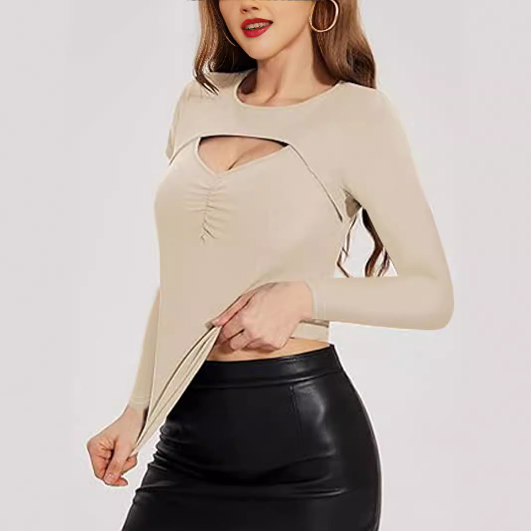 Women Elegant fitted long sleeve shirt with cut-out details Ivyshape
