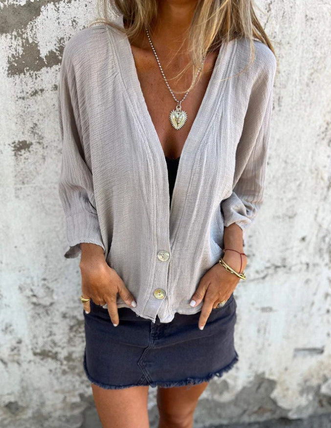 Ladies Airy and Loose Summer Jacket with Button Details Ivyshape