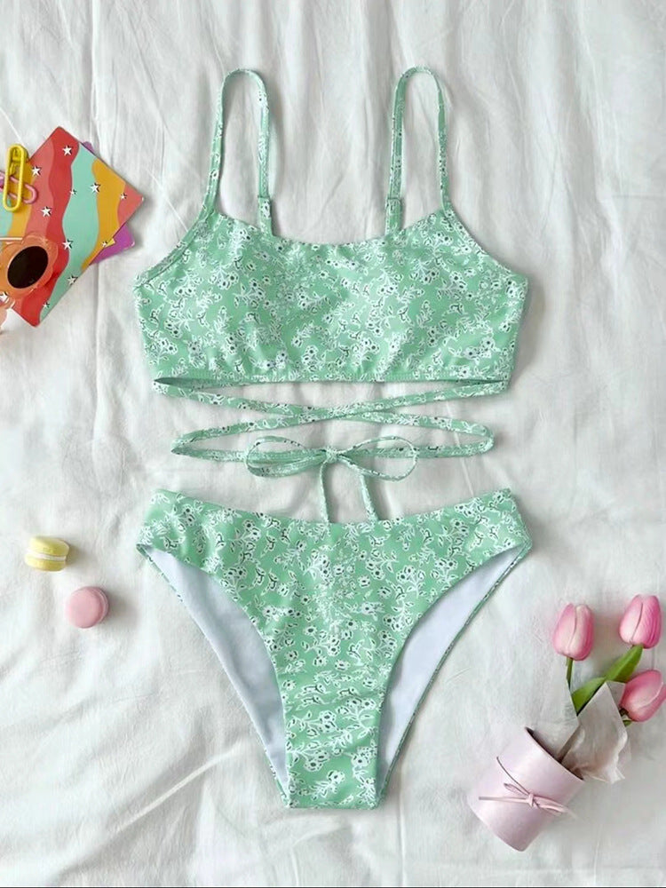 Women's Floral Print Bikini with Adjustable Straps and Knotted Detail Ivyshape