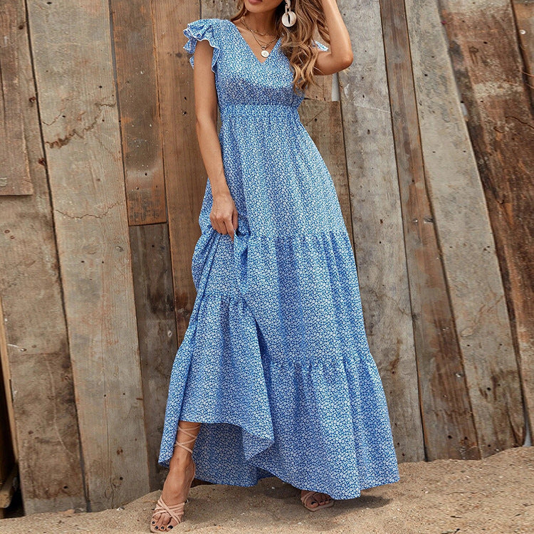 IvyShape | Elegant Printed Vacation Long Spliced Floral Dress