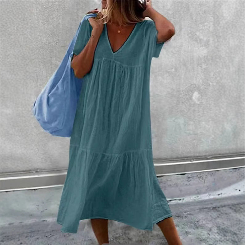 Ladies airy summer dress with V-neck and voluminous skirt Ivyshape
