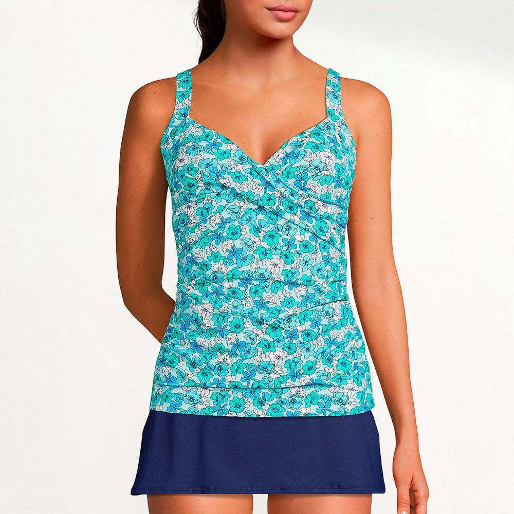 Ladies' tankini top with fashionable skirt hem Ivyshape