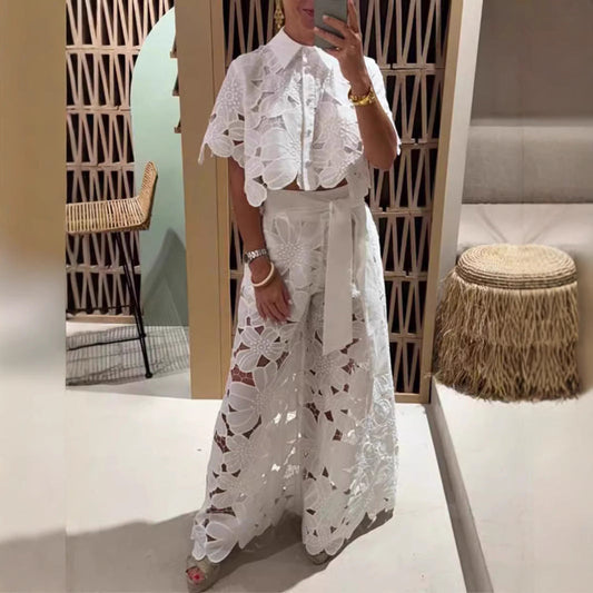 Women's set in modern floral design with cropped blouse and maxi skirt Ivyshape