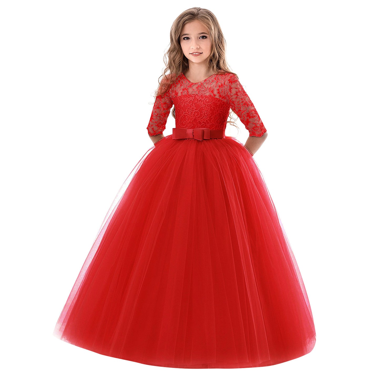 Girls festive dress with lace top and voluminous tulle skirt Ivyshape
