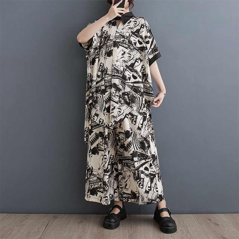 IvyShape | Floral Shirt Elastic Waist Wide Leg Two-Piece Set