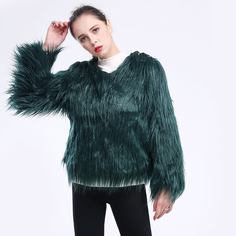 Women's Cuddly Soft Faux Fur Coat with Open Cut and Long Sleeves Ivyshape