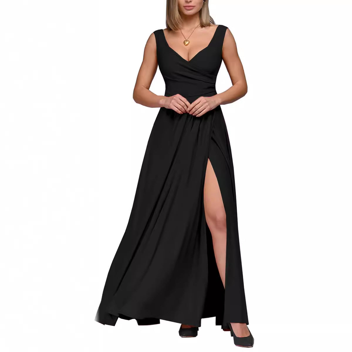 Ladies Maxi Dress with Elegant Wrap Design and Side Split Ivyshape