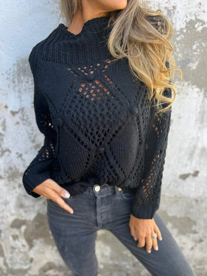 Women's chunky knit jumper with romantic mesh details Ivyshape