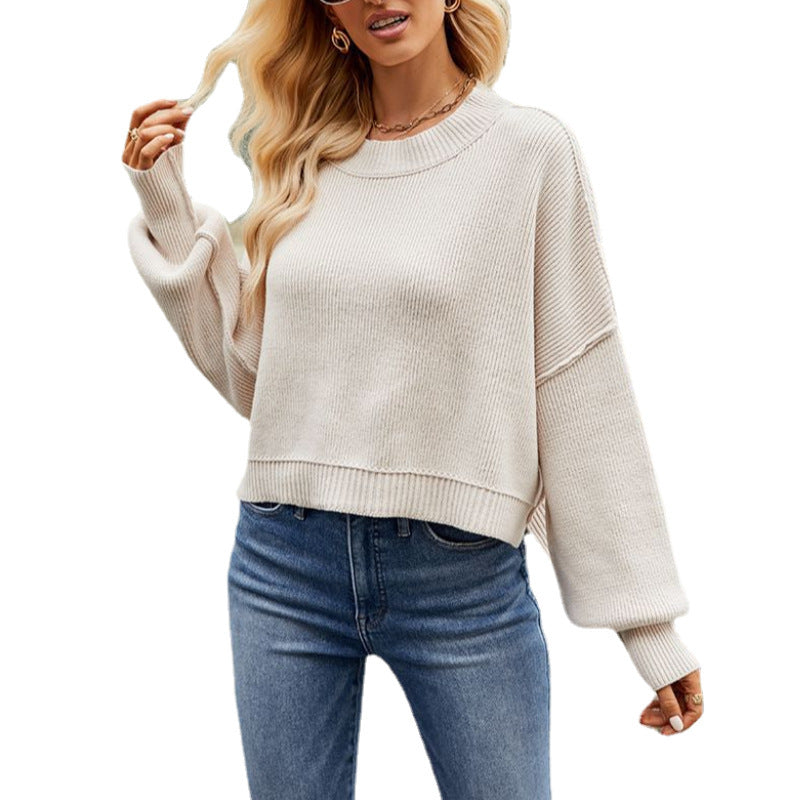 Ivyshape | V-Neck Dropped Shoulder Sweater