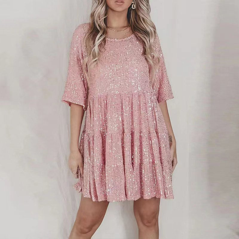 Women Sequined Loose Mini Dress Ivyshape