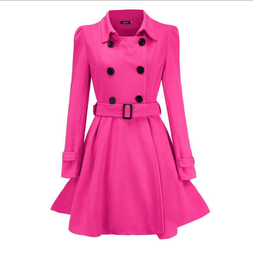 IvyShape | Elegant Belted Ruffled Hem Wool Coat