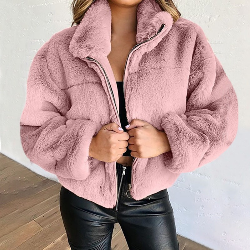 Ivyshape | Faux Fur Zipper Plush Coat