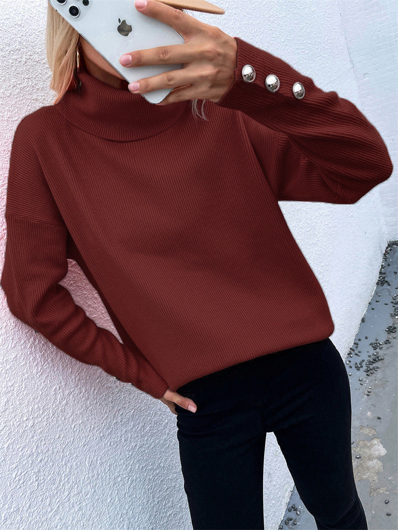 Ivyshape | Striped High Neck Knit Sweater