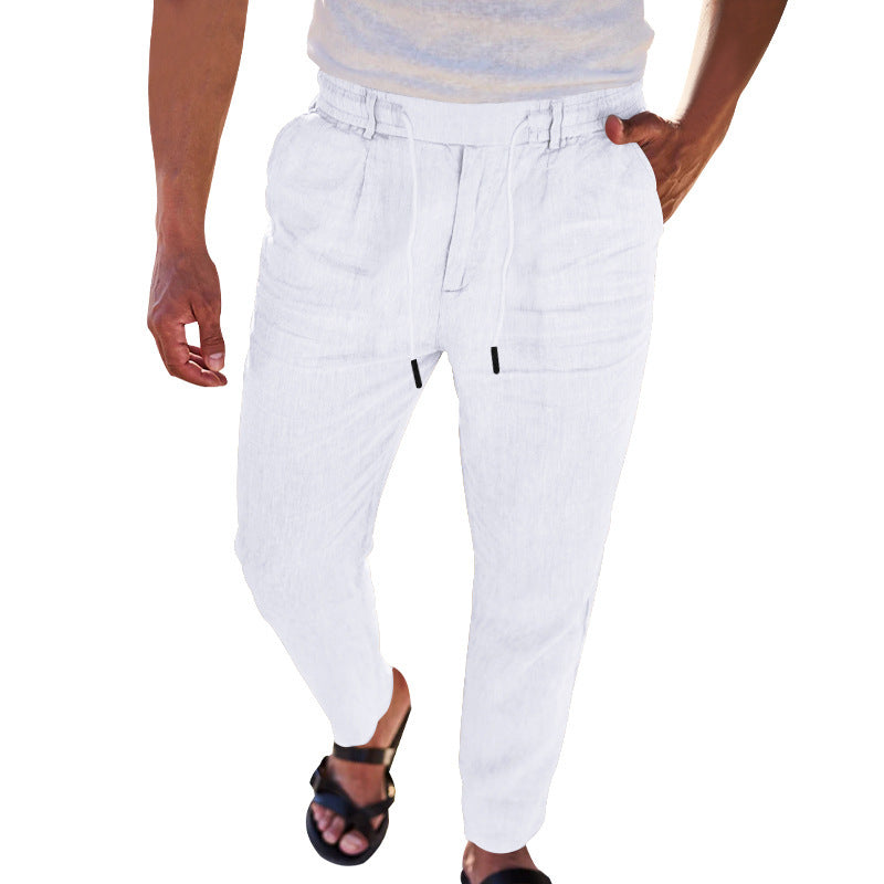 Men's casual linen trousers with elastic waistband and practical side pockets Ivyshape