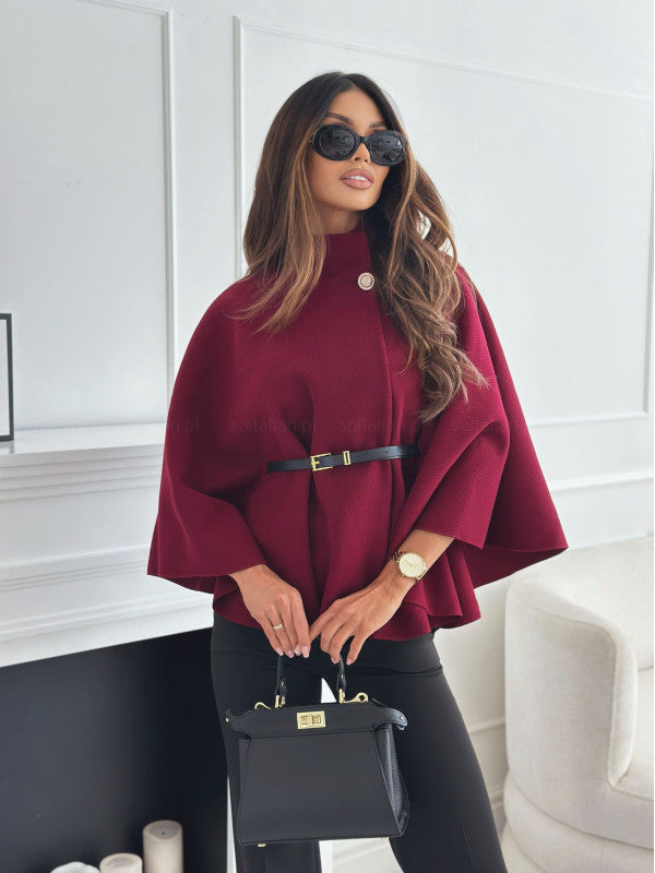 Women stylish cape blouse with adjustable belt Ivyshape