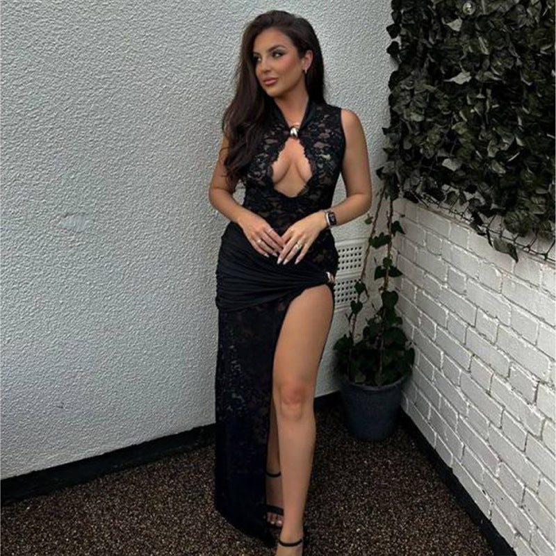 IvyShape | Sexy Lace High Slit Fitted Fashion Dress