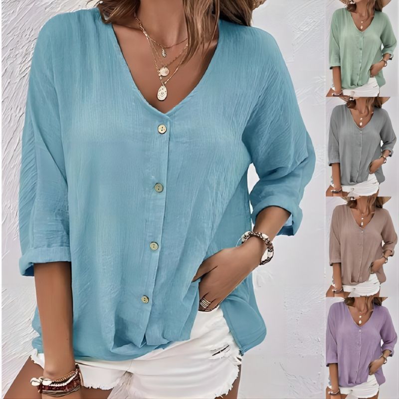 IvyShape | Buttoned Collar Cardigan Long Sleeve Top