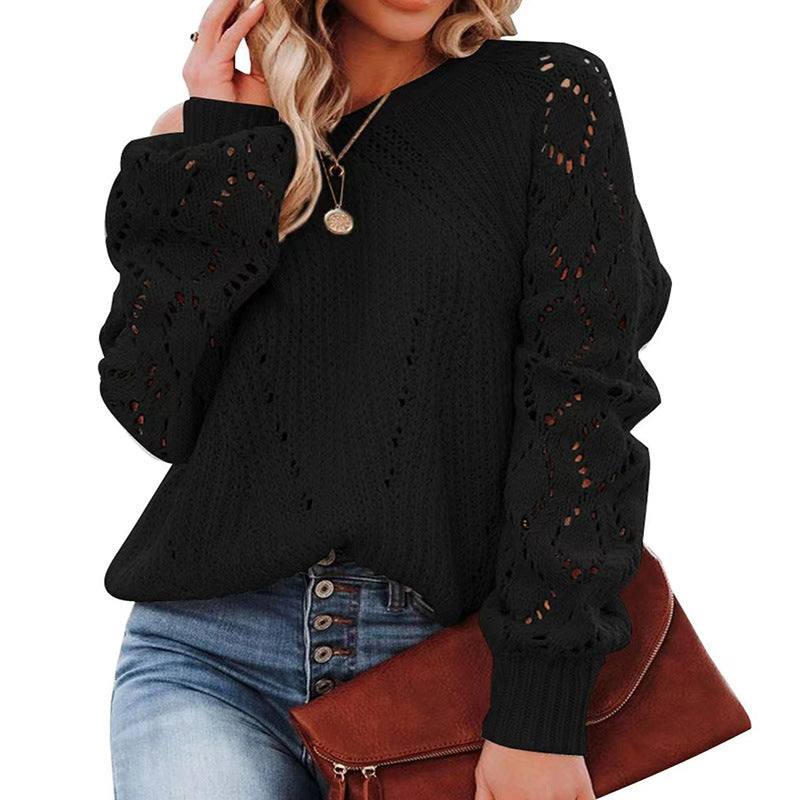 IvyShape | Stylish Hollow Pattern Round Neck Sweater for Women