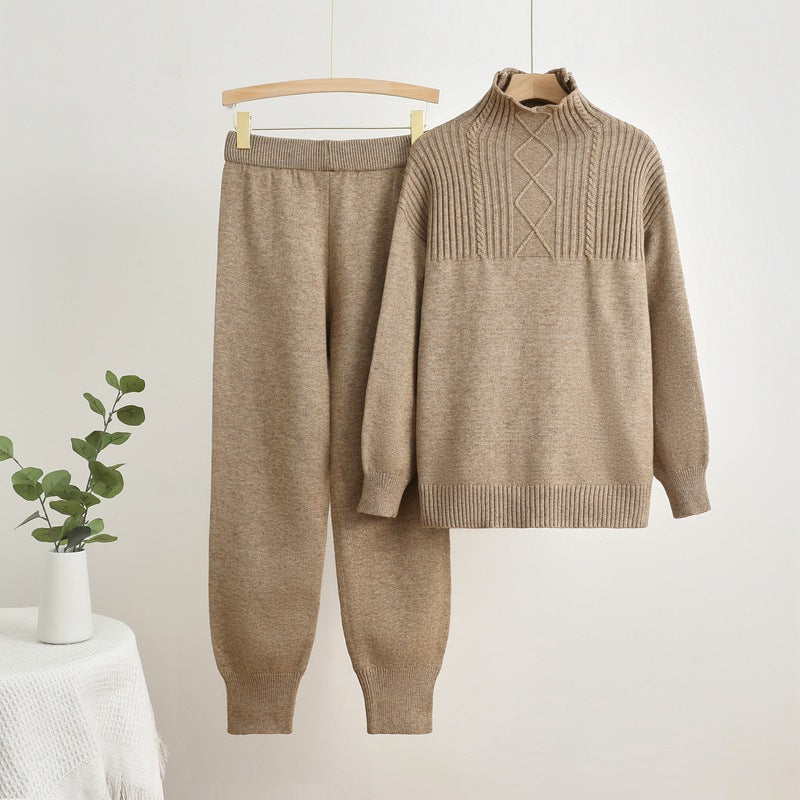 IvyShape | High collar sweater with slim pants set