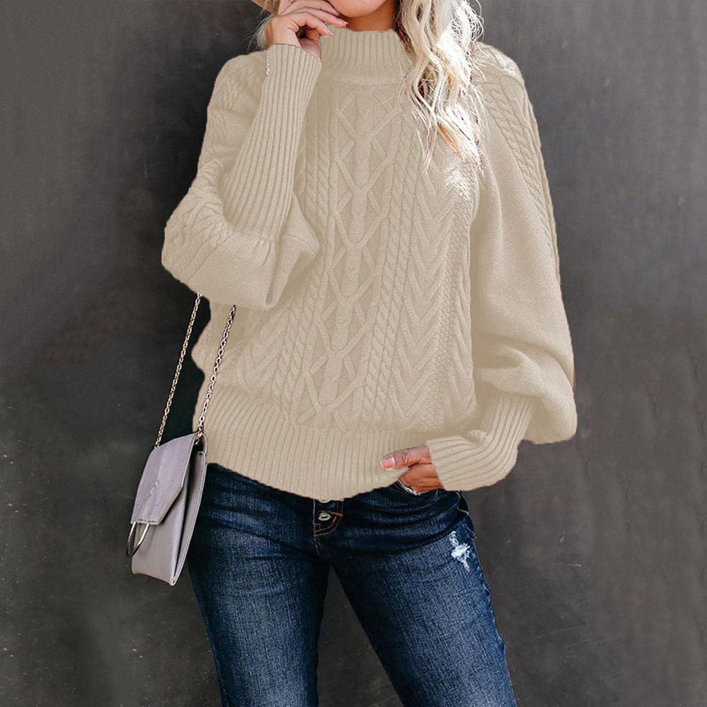 Ladies fashionable knitted sweater with high collar and voluminous sleeves Ivyshape