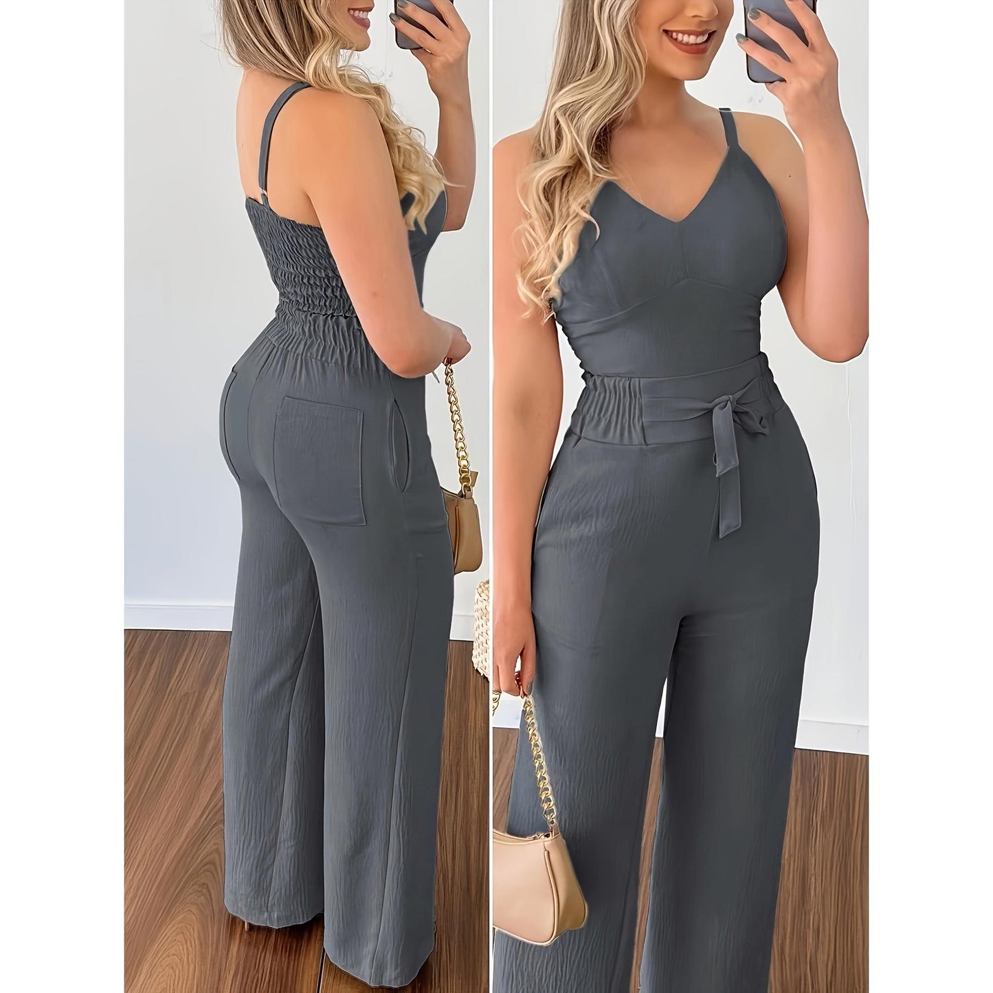 Women's jumpsuit with wide legs and belt Ivyshape